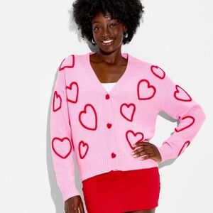 NWT! Women's Hearts Graphic Cardigan Sweater - Light Pink. various sizes